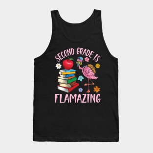 Flamingo Student Happy Back School Second Grade Is Flamazing Tank Top